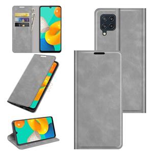 huismerk For Samsung Galaxy M32 Retro-skin Business Magnetic Suction Leather Case with Holder & Card Slots & Wallet(Grey)