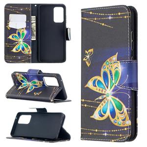 huismerk Voor Samsung Galaxy A52 5G gekleurde tekening patroon horizontale flip lederen geval met houder & kaart slots & portemonnee (gouden vlinder)