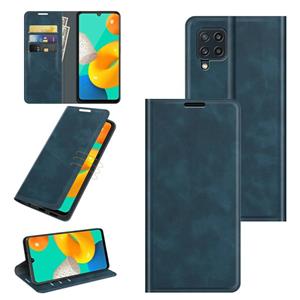 huismerk For Samsung Galaxy M32 Retro-skin Business Magnetic Suction Leather Case with Holder & Card Slots & Wallet(Dark Blue)