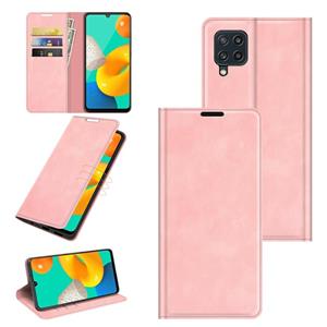 huismerk For Samsung Galaxy M32 Retro-skin Business Magnetic Suction Leather Case with Holder & Card Slots & Wallet(Pink)