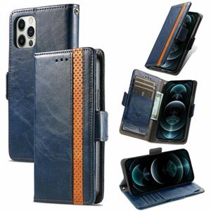 huismerk Caseneo Business Splicing Dubbele Magnetische Gesp Horizontale Flip PU Lederen Case met Houder & Card Slots & Portemonnee voor iPhone 13 Pro (Blauw)