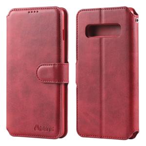 Voor Galaxy S10 plus AZNS kalf textuur magnetische horizontale Flip PU lederen draagtas met houder & kaartsleuven & fotolijstjes (rood)