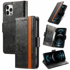 huismerk Caseeno Business Splicing Dual Magnetic Buckle Horizontale Flip PU Lederen Case met Houder & Card Slots & Portemonnee voor iPhone 13 Pro (Black)