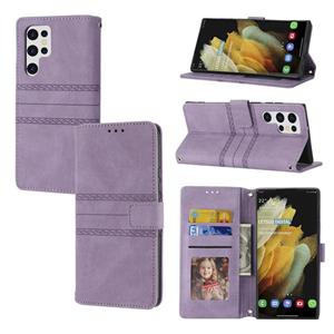 huismerk Voor Samaung Galaxy S22 Ultra 5G reliëf gestreepte magnetische gesp horizontale flip telefoon lederen tas