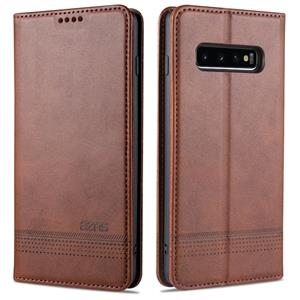 Voor Samsung Galaxy S10 AZNS Magnetic Calf Texture Horizontale Flip Lederen case met kaartslots & portemonnee (Donkerbruin)