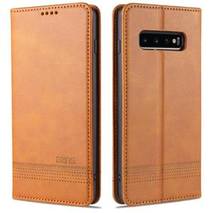 Voor Samsung Galaxy S10 AZNS Magnetic Calf Texture Horizontale Flip Lederen case met kaartslots & portemonnee (lichtbruin)