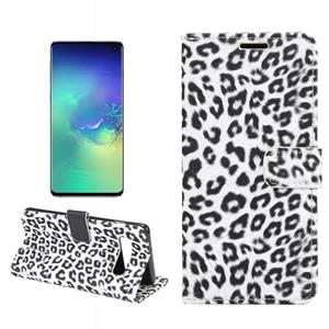 huismerk Luipaard patroon PU + TPU horizontaal flip lederen Case voor Galaxy S10 met houder & kaartsleuven & portemonnee (wit)