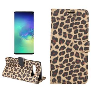 huismerk Luipaard textuur PU + TPU horizontale Flip lederen case voor Galaxy S10 met houder & kaartsleuven & portemonnee (geel)