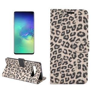 huismerk Luipaard textuur PU + TPU horizontale Flip lederen case voor Galaxy S10 met houder & kaartsleuven & portemonnee (bruin)