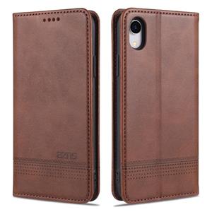 AZNS Magnetic Calf Texture Horizontale Flip Lederen case met kaartslots & portemonnee voor iPhone XR(Donkerbruin)