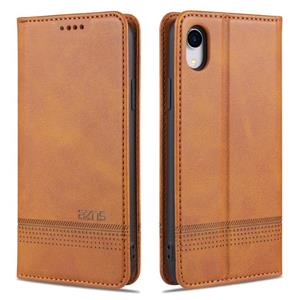 AZNS Magnetic Calf Texture Horizontale Flip Lederen case met kaartslots & portemonnee voor iPhone XR(Lichtbruin)