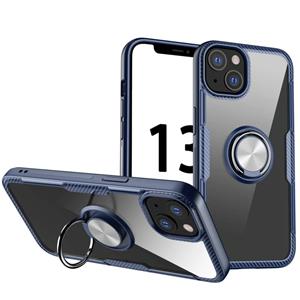 huismerk Shockproof Transparent TPU + Acrylic Protective Case with Ring Holder For iPhone 13(Blue)