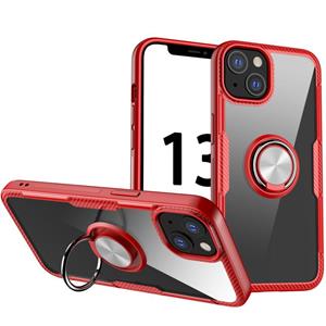 huismerk Shockproof Transparent TPU + Acrylic Protective Case with Ring Holder For iPhone 13(Red)