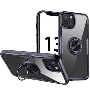 huismerk Shockproof Transparent TPU + Acrylic Protective Case with Ring Holder For iPhone 13(Navy Blue)