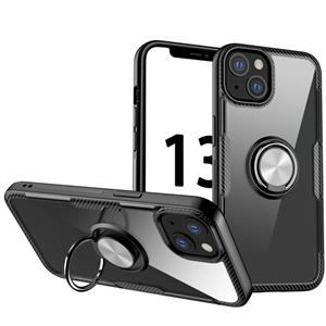 huismerk Shockproof Transparent TPU + Acrylic Protective Case with Ring Holder For iPhone 13(Silver Black)