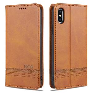 AZNS Magnetic Calf Texture Horizontale Flip Lederen case met kaartslots & portemonnee voor iPhone XS Max(Lichtbruin)