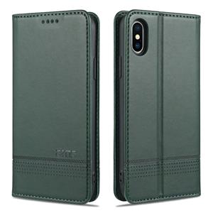 AZNS Magnetic Calf Texture Horizontale Flip Lederen case met kaartslots & portemonnee voor iPhone XS Max(Donkergroen)