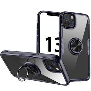 huismerk Shockproof Transparent TPU + Acrylic Protective Case with Ring Holder For iPhone 13 mini(Navy Blue)