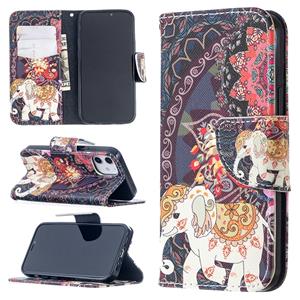 huismerk Voor iPhone 12 Gekleurd tekenpatroon Horizontaal Flip Lederen Hoesje met houder & kaartslots & portemonnee(Bloemen en olifant)