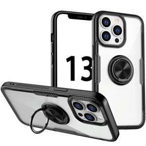 huismerk Schokbestendige transparante TPU + Acrylische beschermhoes met ringhouder voor iphone 13 pro