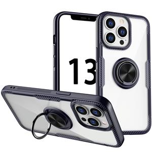 huismerk Schokbestendige transparante TPU + Acrylische beschermhoes met ringhouder voor iphone 13 pro