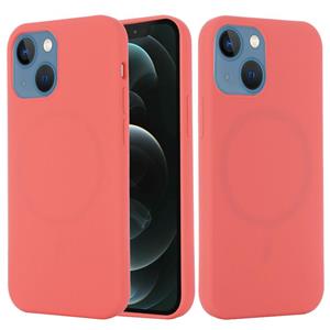 huismerk Schokbestendig Silicone Magnetic Magsafe Case voor iPhone 13 Mini (roze oranje)