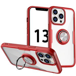 huismerk Shockproof Transparent TPU + Acrylic Protective Case with Ring Holder For iPhone 13 Pro(Red)