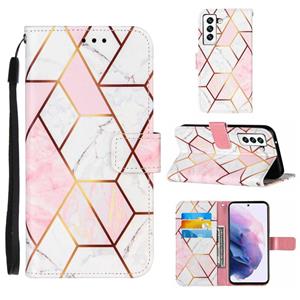 huismerk Voor Samsung Galaxy S22 5G Marmeren Stiksels Horizontale Flip Leren Telefoonhoesje Met Houder & Card Slots & Wallet & Lanyard (Pink White)