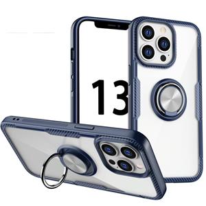 huismerk Shockproof Transparent TPU + Acrylic Protective Case with Ring Holder For iPhone 13 Pro(Navy Blue)