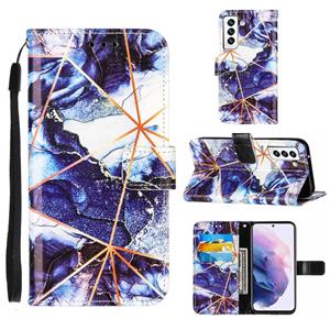 huismerk Voor Samsung Galaxy S22 5G Marble Stitching Horizontale Flip Leren Telefoonhoesje Met Houder & Card Slots & Wallet & Lanyard (Dark Blue)