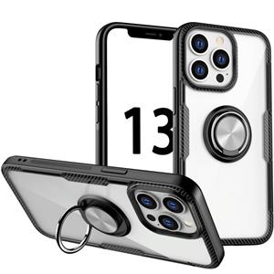 huismerk Shockproof Transparent TPU + Acrylic Protective Case with Ring Holder For iPhone 13 Pro(Silver Black)