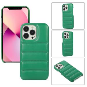 huismerk Dikke Down Jacket Soft PU-telefooncase voor iPhone 13 (Dark Green)