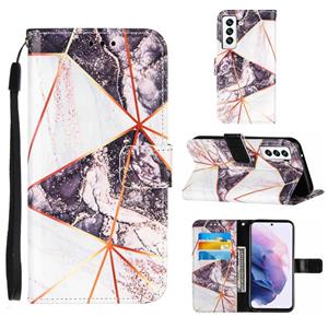 huismerk Voor Samsung Galaxy S22 5G Marmeren Stiksels Horizontale Flip Leren Telefoonhoesje Met Houder & Card Slots & Wallet & Lanyard (zwart wit)