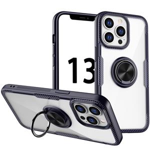 huismerk Schokbestendige transparante TPU + Acrylische beschermhoes met ringhouder voor iphone 13 pro max