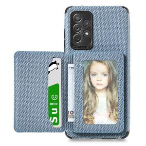 huismerk For Samsung Galaxy A72 5G / 4G Carbon Fiber Magnetic Card Bag TPU+PU Shockproof Back Cover Case with Holder & Card Slot & Photo Frame(Blue)