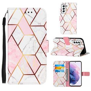 huismerk Voor Samsung Galaxy S22 + 5G Marmeren Stiksels Horizontale Flip Leren Telefoonhoesje Met Houder & Card Slots & Wallet & Lanyard (Pink White)