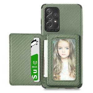 huismerk For Samsung Galaxy A72 5G / 4G Carbon Fiber Magnetic Card Bag TPU+PU Shockproof Back Cover Case with Holder & Card Slot & Photo Frame(Green)