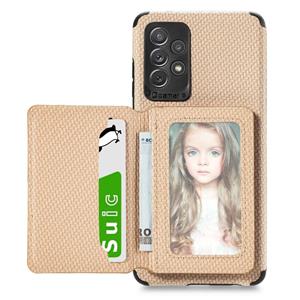 huismerk For Samsung Galaxy A72 5G / 4G Carbon Fiber Magnetic Card Bag TPU+PU Shockproof Back Cover Case with Holder & Card Slot & Photo Frame(Khaki)