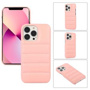 huismerk Dikke Down Jacket Soft PU-telefooncase voor iPhone 13 (Pink)