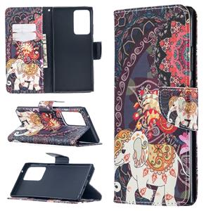 huismerk Voor Samsung Galaxy Note20 Ultra gekleurd tekenpatroon horizontaal flip lederen hoesje met houder & kaartslots & portemonnee(bloemen en olifant)