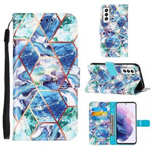 huismerk Voor Samsung Galaxy S22 + 5G Marmeren Stiksels Horizontale Flip Lederen Telefoonhoesje Met Houder & Card Slots & Wallet & Lanyard