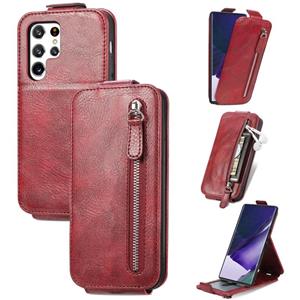 huismerk Voor Samsung Galaxy S22 Ultra 5G ritsje Wallet Vertical Flip Leather Phone Case