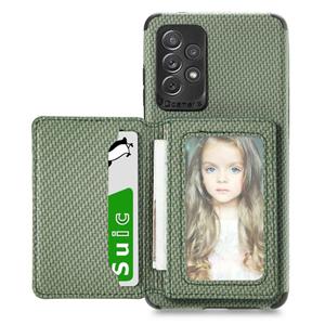 huismerk For Samsung Galaxy A52 5G / 4G Carbon Fiber Magnetic Card Bag TPU+PU Shockproof Back Cover Case with Holder & Card Slot & Photo Frame(Green)