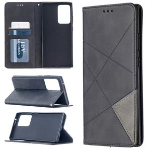 huismerk Voor Samsung Galaxy Note 20 Ultra Rhombus Textuur Horizontale Flip Magnetic Leather Case met Holder & Card Slots & Wallet(Zwart)