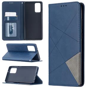 huismerk Voor Samsung Galaxy Note 20 Rhombus Textuur Horizontale Flip Magnetic Leather Case met Holder & Card Slots & Wallet(Blauw)