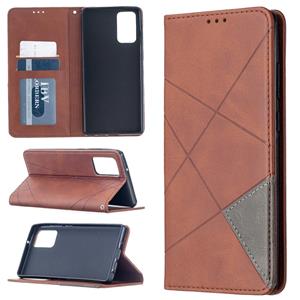 huismerk Voor Samsung Galaxy Note 20 Rhombus Texture Horizontale Flip Magnetic Leather Case met Holder & Card Slots & Wallet(Brown)