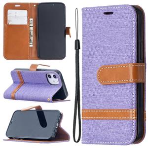 huismerk Voor iPhone 12 Color Matching Denim Texture Horizontale Flip Lederen case met Holder & Card Slots & Wallet & Lanyard(Paars)