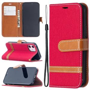 huismerk Voor iPhone 12 Color Matching Denim Texture Horizontale Flip Lederen case met Holder & Card Slots & Wallet & Lanyard(Red)