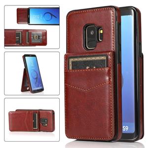 huismerk Voor Samsung Galaxy S9 Solid Color PC + TPU Beschermhoes met houder & Card Slots (Bruin)