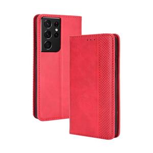 huismerk Voor Samsung Galaxy S21 Ultra 5G Magnetische Gesp Retro Crazy Horse Textuur Horizontale Flip Lederen Case met Houder & Kaart Slots & Foto Frame (Rood)